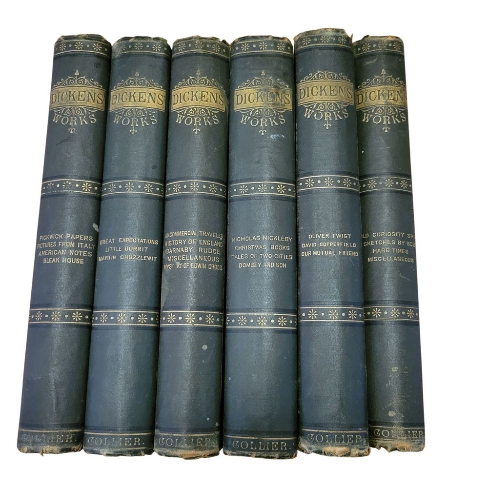 Collier Dickens Unabridged Works 6 Volumes Green Books 1883 Illustrations Decor